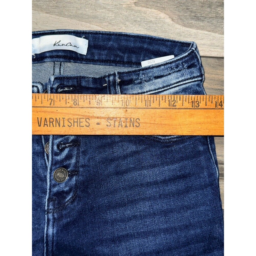 Kancan Women’s 5/26 Skinny Distressed Jeans Button Up Dark Blue - Picture 5 of 9
